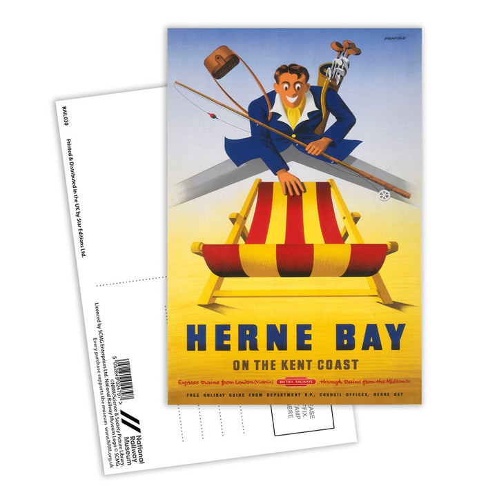 Herne Bay Man with Deckchair Postcard Pack of 8