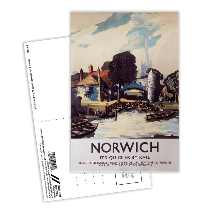 Norwich, It's Quicker By Rail Postcard Pack of 8