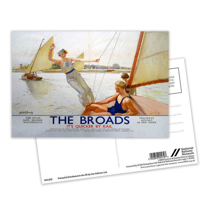 The Broads Girl Waving from Boat Postcard Pack of 8