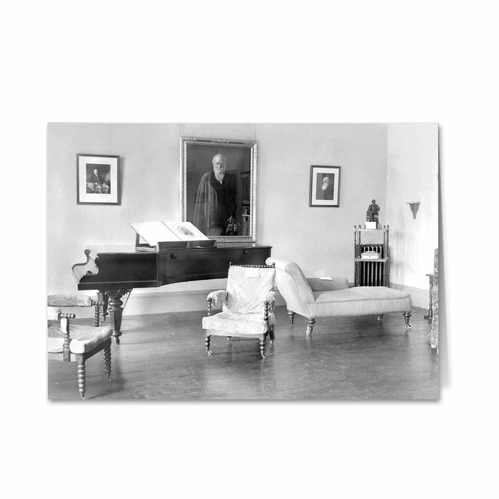 Black and White Piano and Armchairs Greeting Card