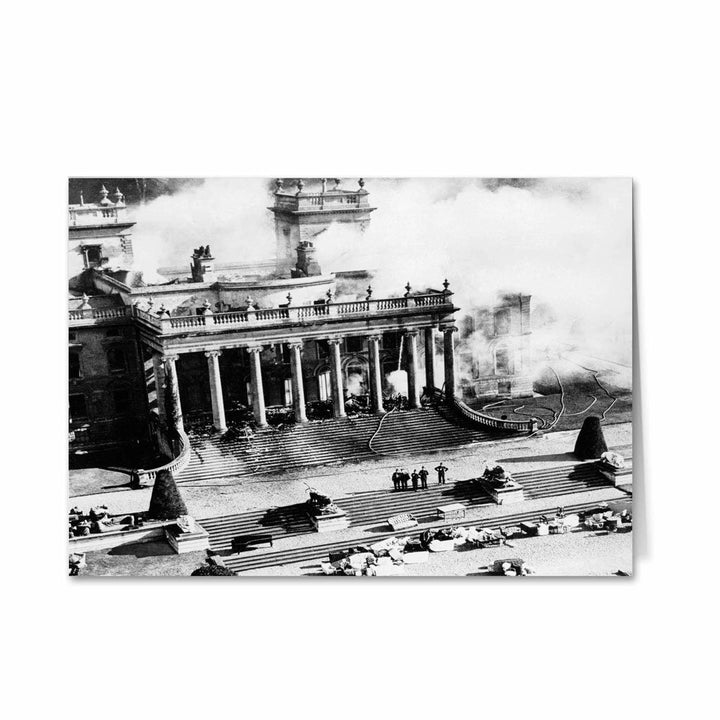 Building on fire, Black and White Greeting Card