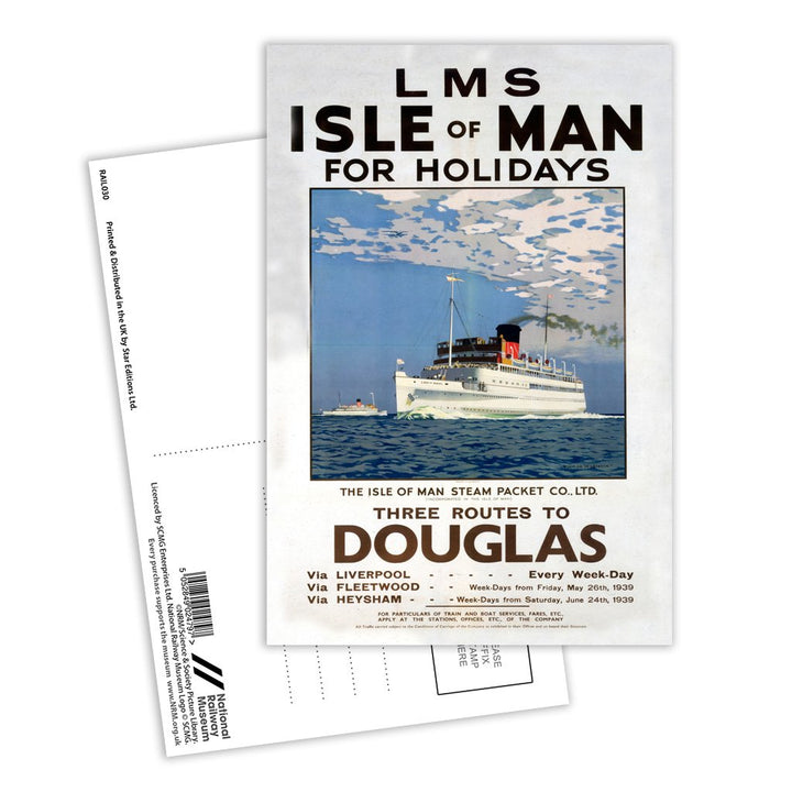 Isle Of Man For Holidays - Steam Packet, Routes to Douglas Postcard Pack of 8