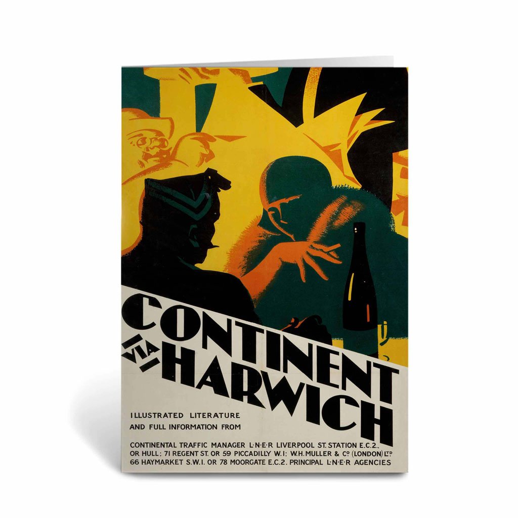 Continent via harwich - Illustrated Literature Greeting Card