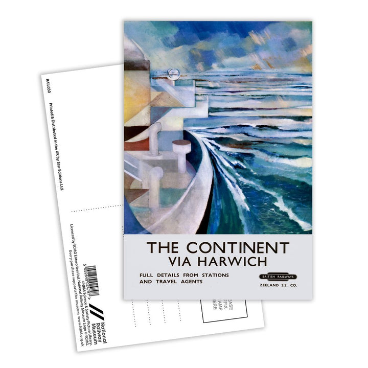 Continent Via Harwich - Boat and Sea Postcard Pack of 8