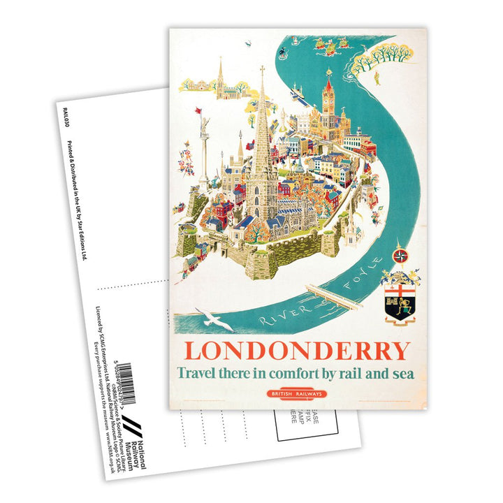 Londonderry - In comfort by rail and sea Postcard Pack of 8