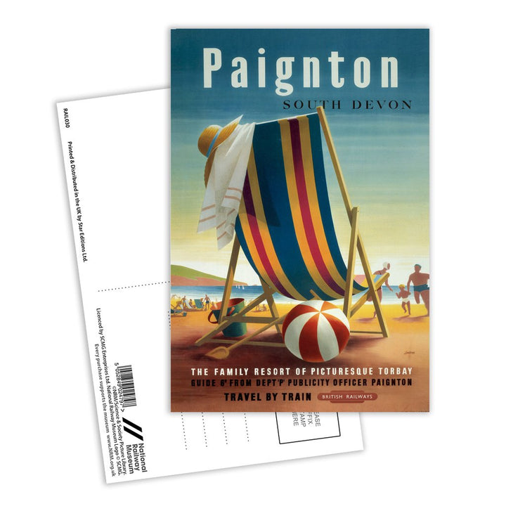 Paignton south Devon - Stripe beach deck chair Postcard Pack of 8
