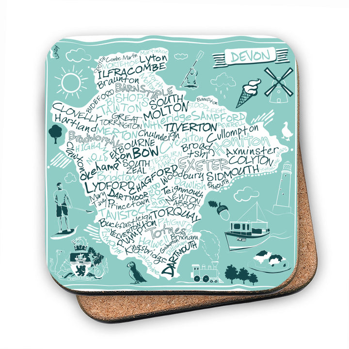 County Map of Devon, MDF Coaster
