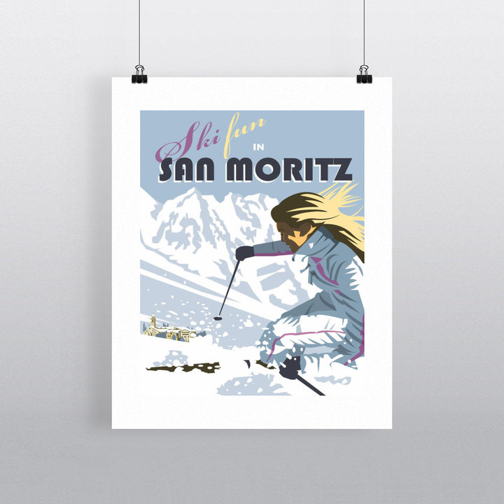 Ski Fun in San Moritz Fine Art Print