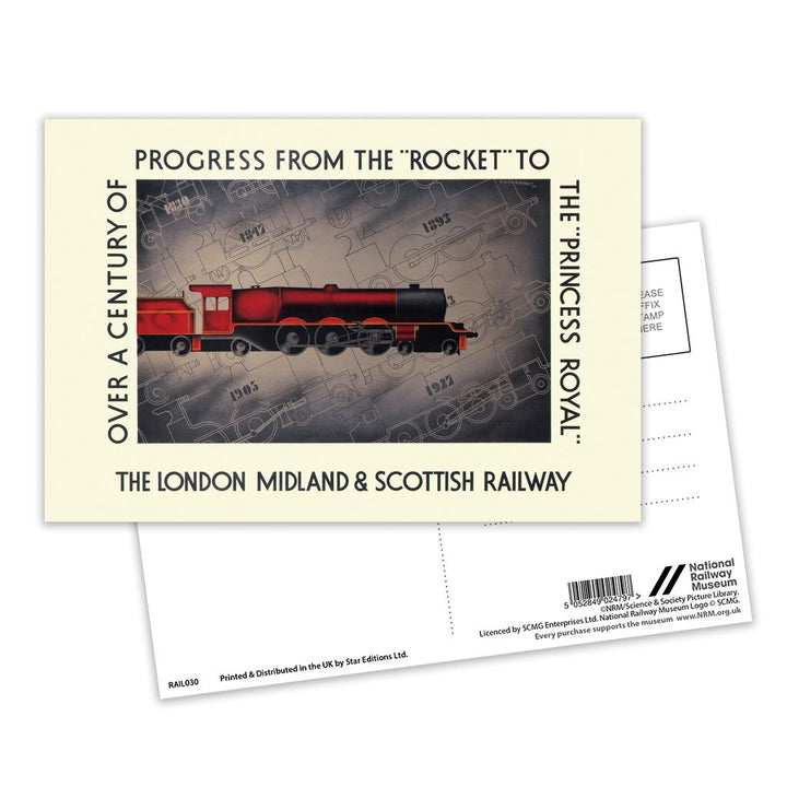 The London Midland and Scottish Railway, The Rocket, The Princess Royal Postcard Pack of 8