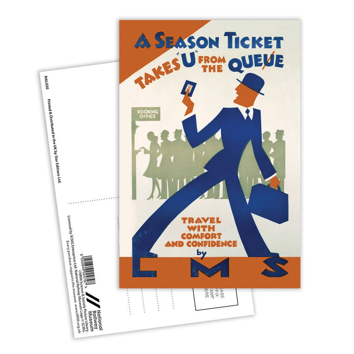 A Seaon Ticket Takes 'U' from the Queue, LMS Postcard Pack of 8