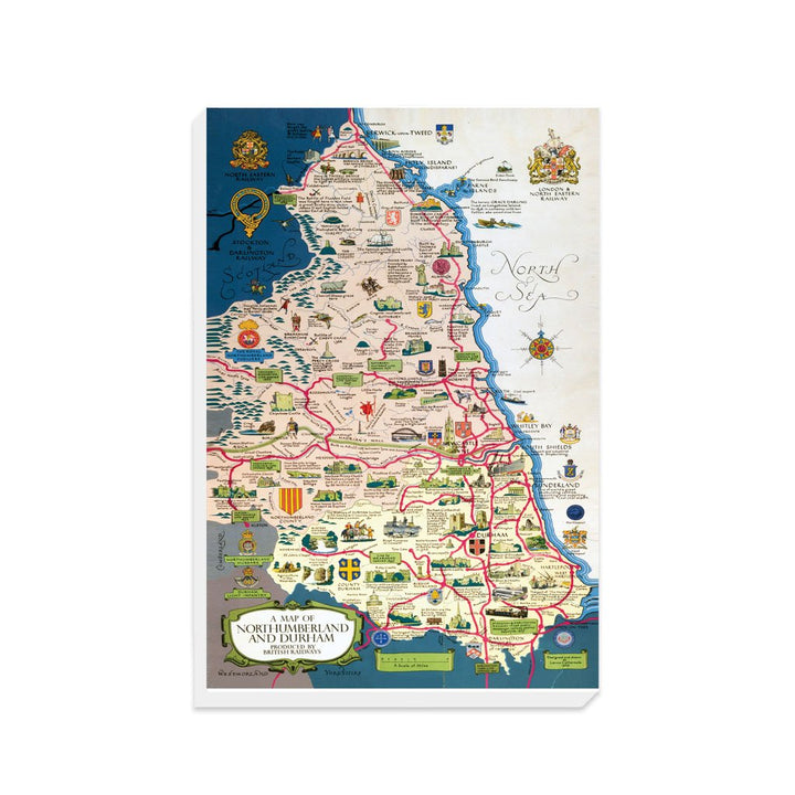 A Map of Northumberland and Durham - Canvas