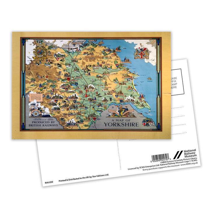 A Map Of Yorkshire, Produced By British Railways Postcard Pack of 8