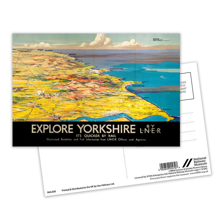 Explore Yorkshire - By LNER, It's Quicker By Rail Postcard Pack of 8