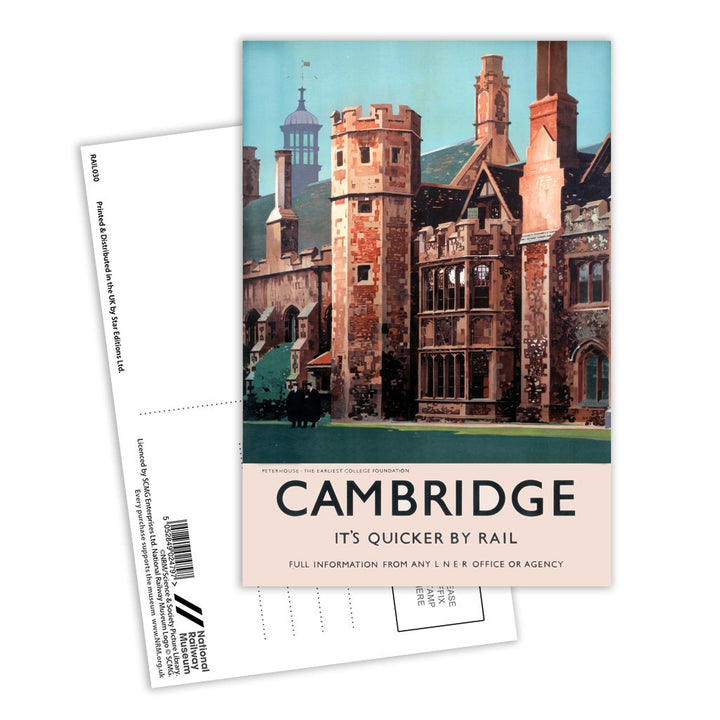 Cambridge it's Quicker by Rail - Peterhouse Postcard Pack of 8