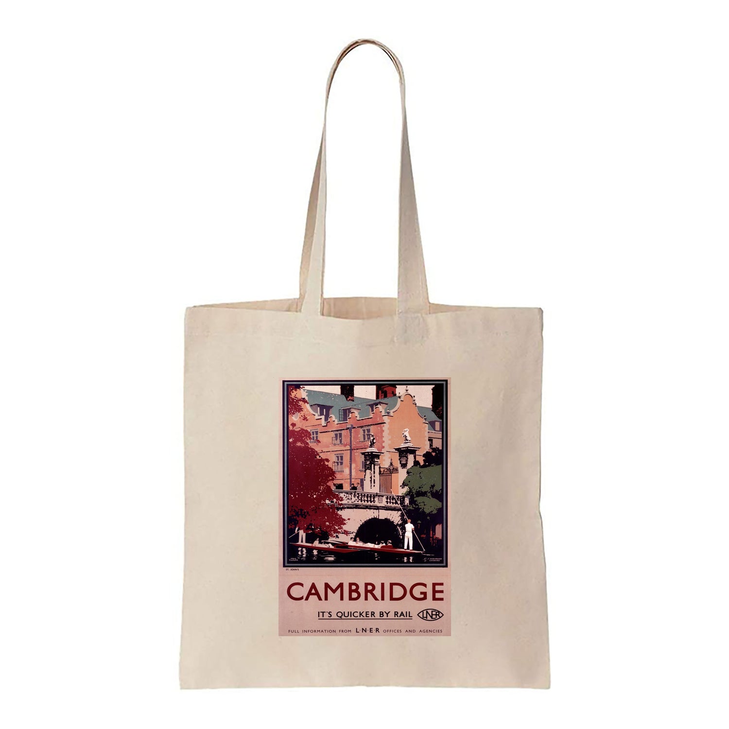 Cambridge it's Quicker by Rail - Punting - Canvas Tote Bag