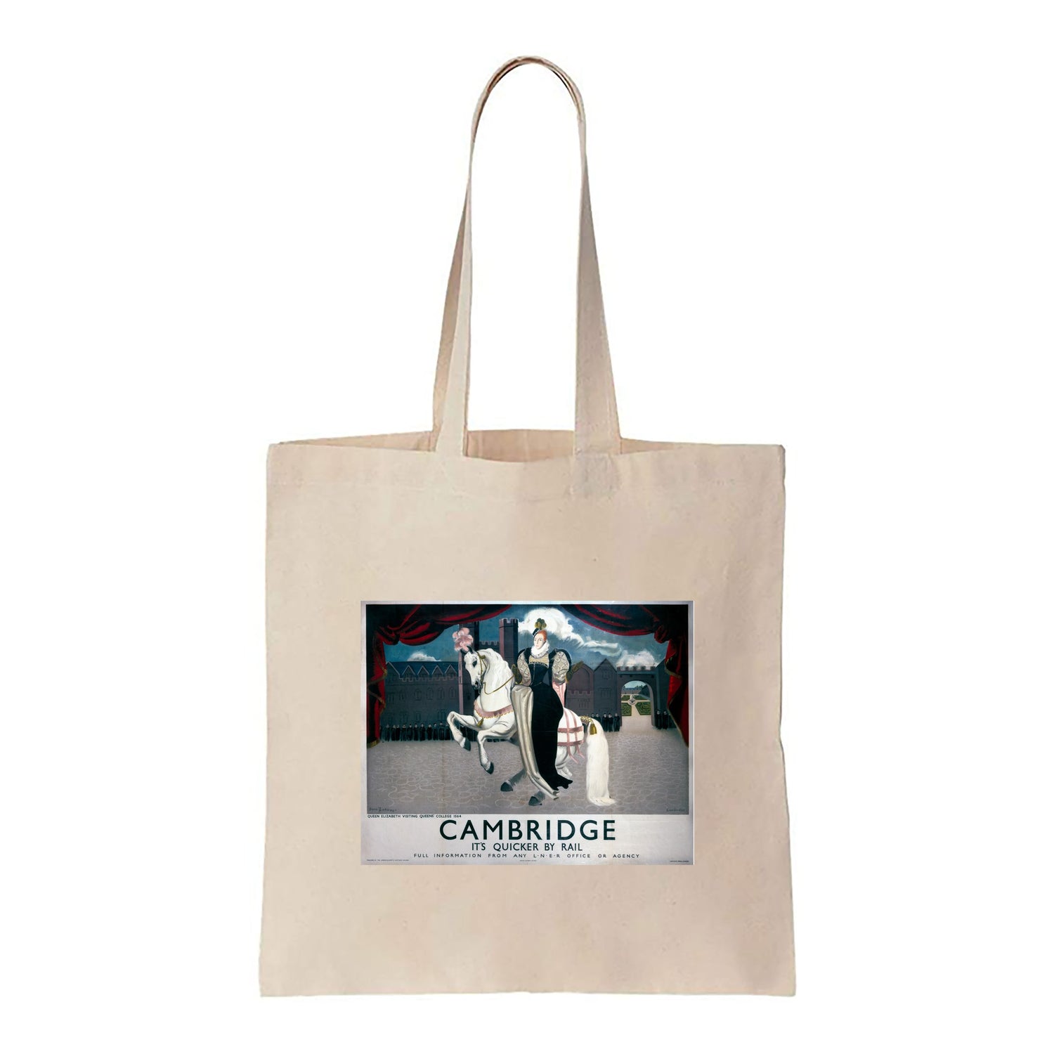 Queen Elizabeth on Horse Visiting Cambridge - Canvas Tote Bag