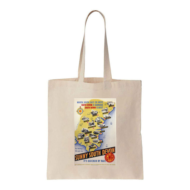 Sunny South Devon, It's Quicker By Rail - Canvas Tote Bag