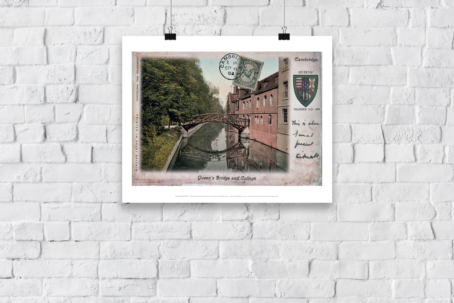 Queens Bridge and College, Cambridge - Art Print