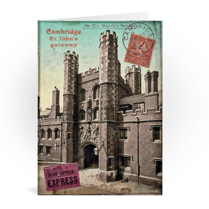 St Johns Gateway, Cambridge Greeting Card 7x5