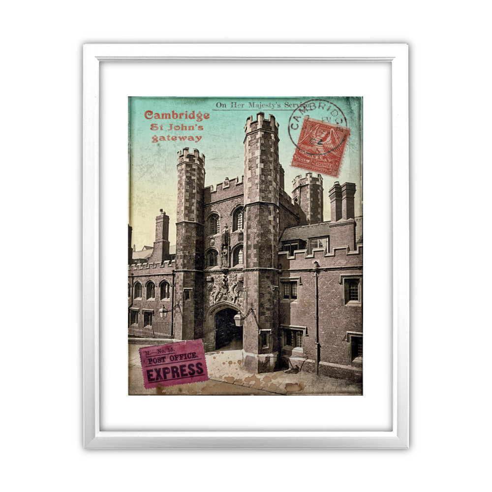 St Johns Gateway, Cambridge 11x14 Framed Print (White)