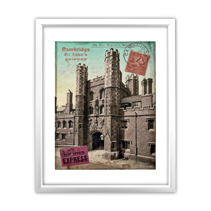 St Johns Gateway, Cambridge 11x14 Framed Print (White)