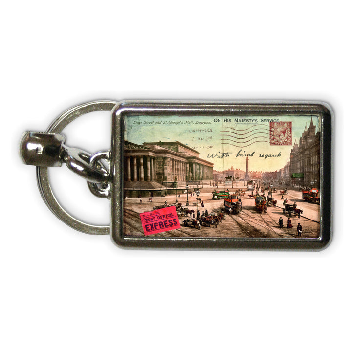 Lime Street and St Georges Hall, Liverpool Metal Keyring