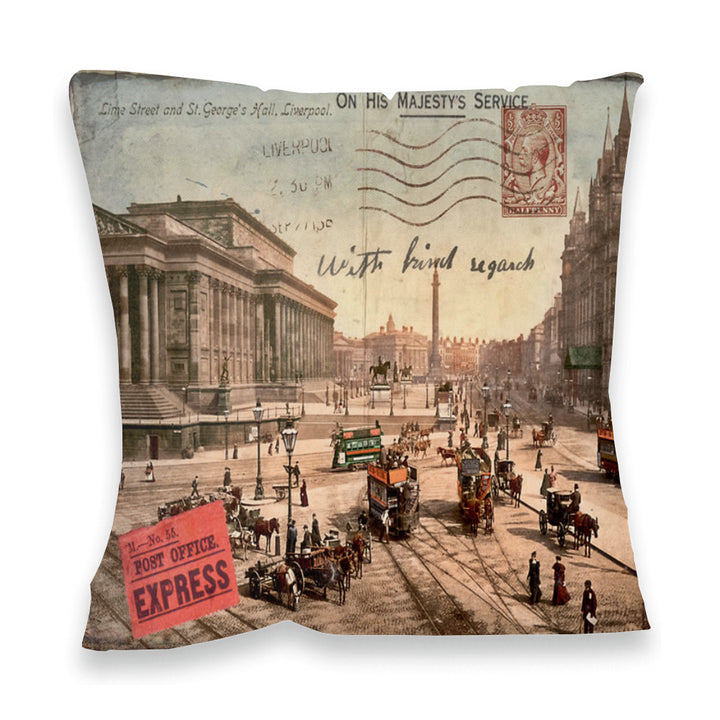 Lime Street and St Georges Hall, Liverpool Fibre Filled Cushion