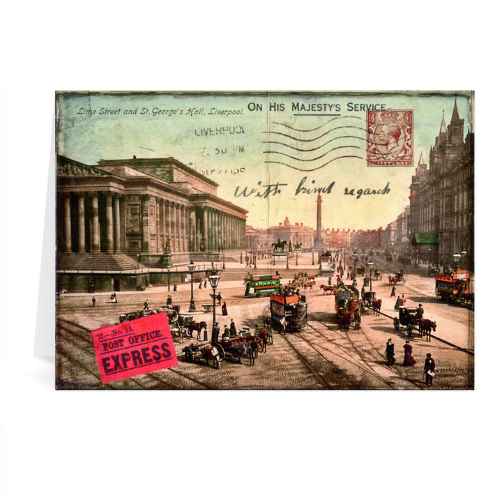 Lime Street and St Georges Hall, Liverpool Greeting Card 7x5