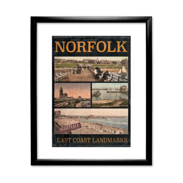 Norfolk East Coast Landmarks 11x14 Framed Print (Black)