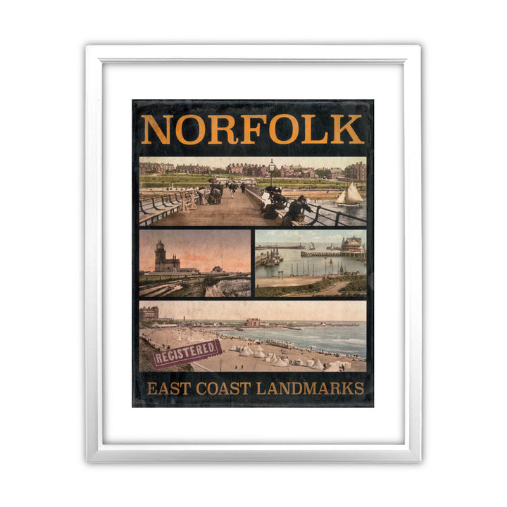 Norfolk East Coast Landmarks 11x14 Framed Print (White)