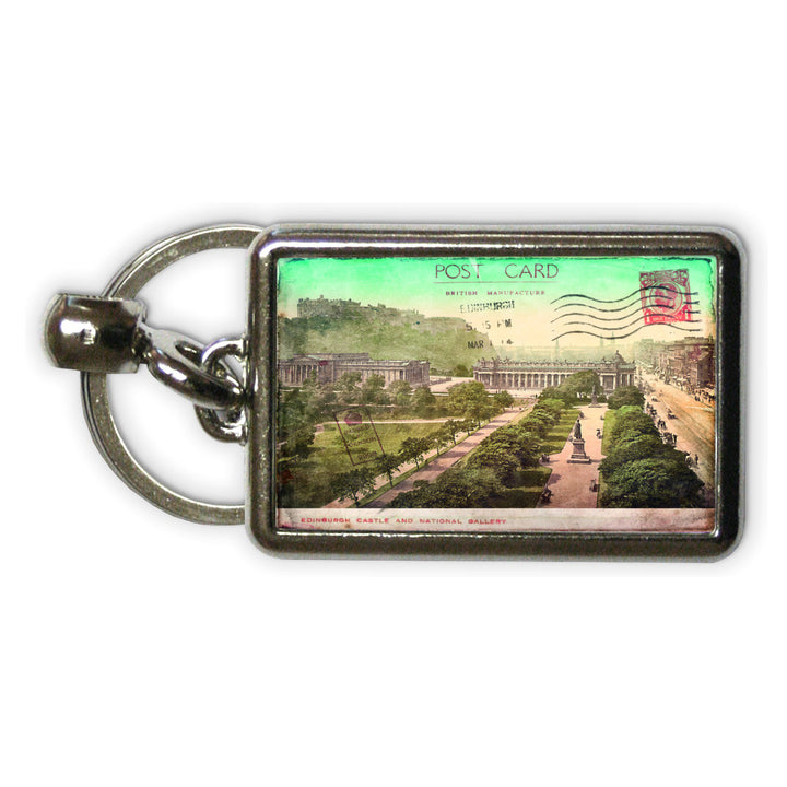 Edinburgh Castle and National Gallery, Scotland Metal Keyring