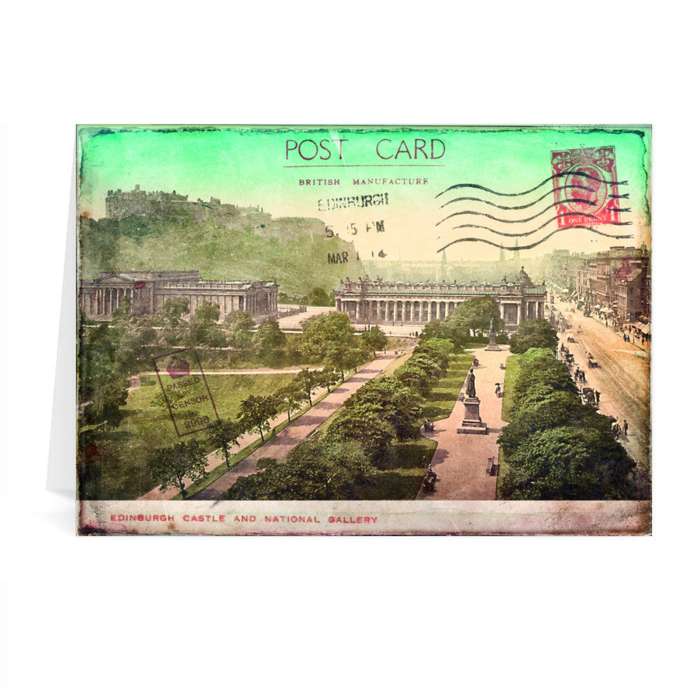 Edinburgh Castle and National Gallery, Scotland Greeting Card 7x5
