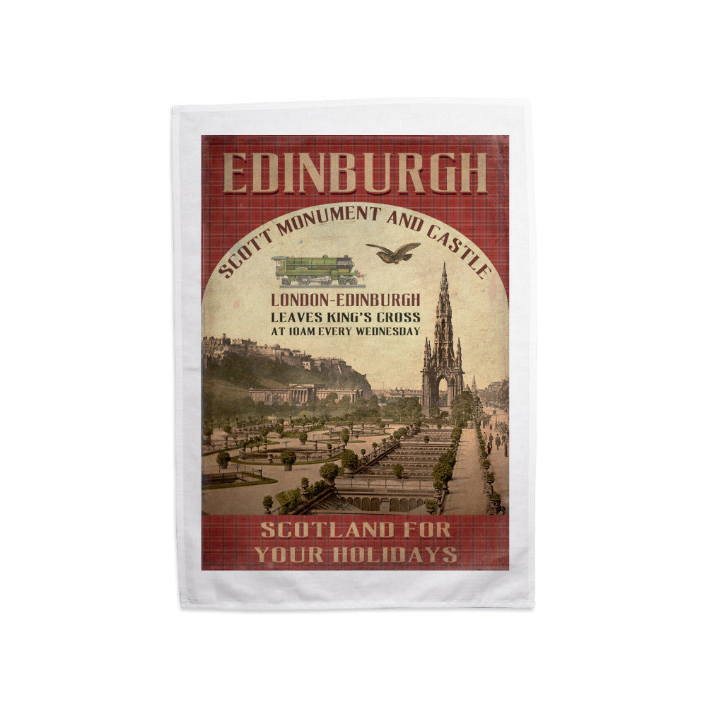 The Scott Monument and Castle, Edinburgh, Scotland Tea Towel
