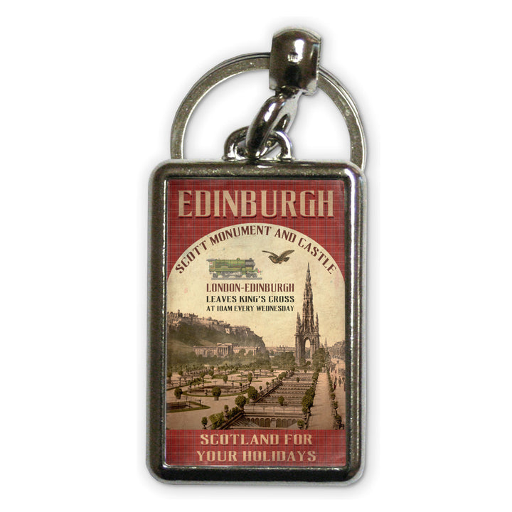 The Scott Monument and Castle, Edinburgh, Scotland Metal Keyring