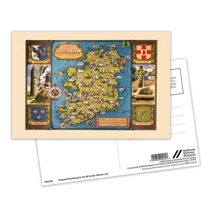 Map of Ireland Postcard Pack of 8