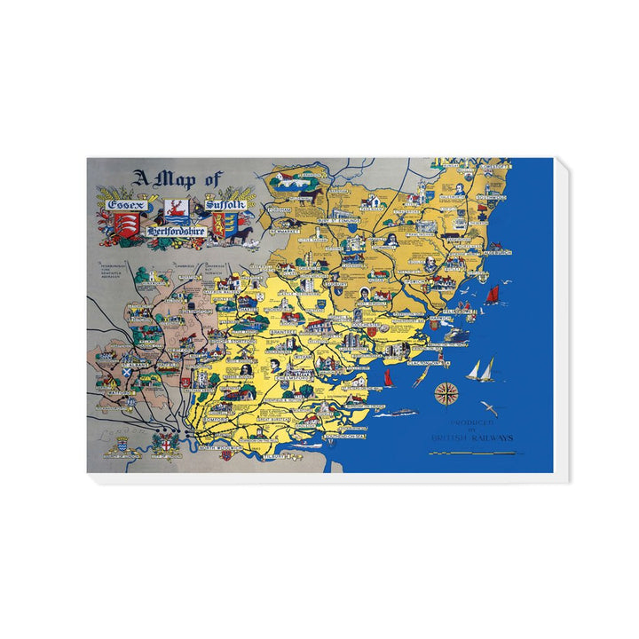 A map of Essex - Suffolk - Hertfordshire - Canvas