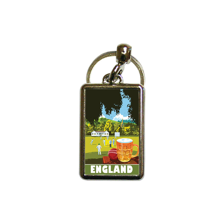 England Village Cricket Metal Keyring