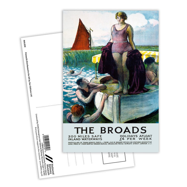 The Broads - Girl standing on boat Postcard Pack of 8