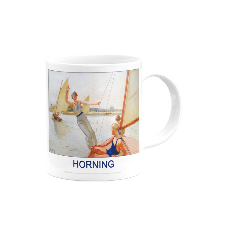 Horning Girl Waving from Boat Mug