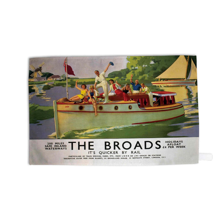 Broads People Waiving from Boat - Tea Towel