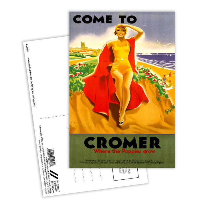 Come to Cromer Girl with Red Blanket Postcard Pack of 8