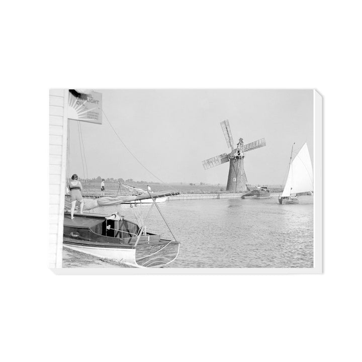 B&W Photo of Broads (boat in foreground) - Canvas