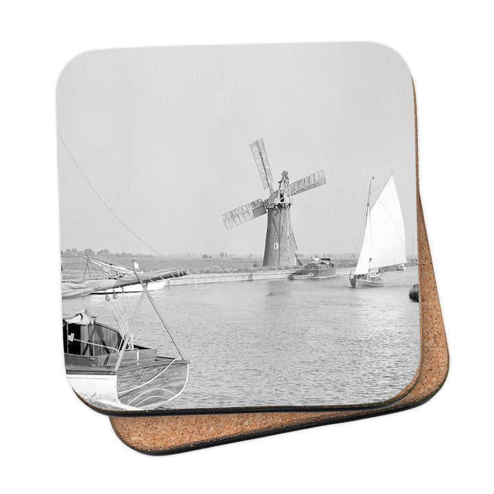 B&W Photo of Broads (boat in foreground) Coaster