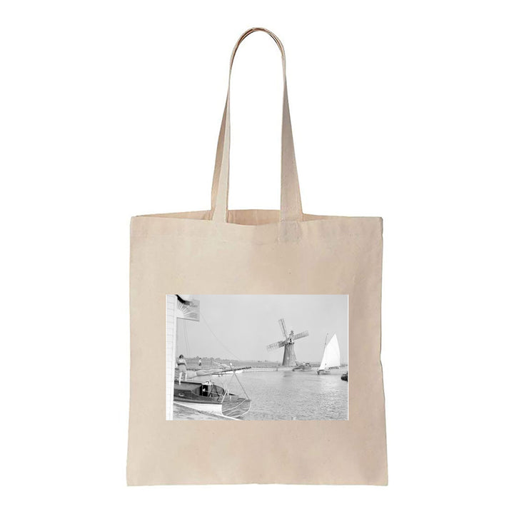 B&W Photo of Broads (boat in foreground) - Canvas Tote Bag