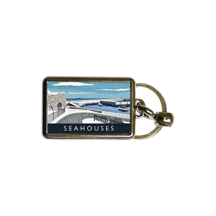 Seahouses Snow - Metal Keyring