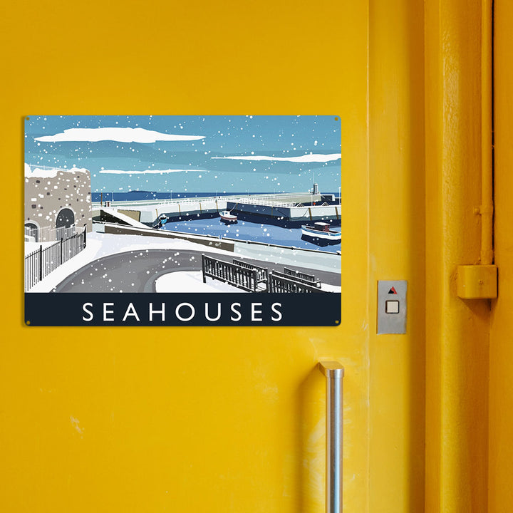 Seahouses Snow - Metal Sign