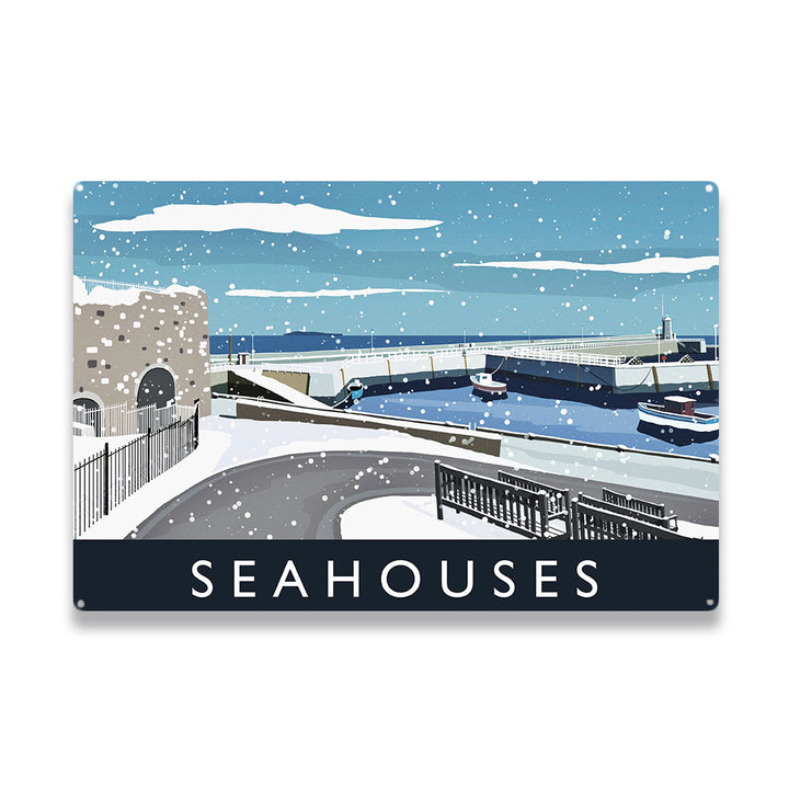 Seahouses Snow - Metal Sign