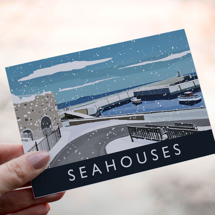 Seahouses Snow - Postcard