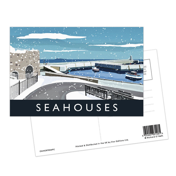 Seahouses Snow - Postcard