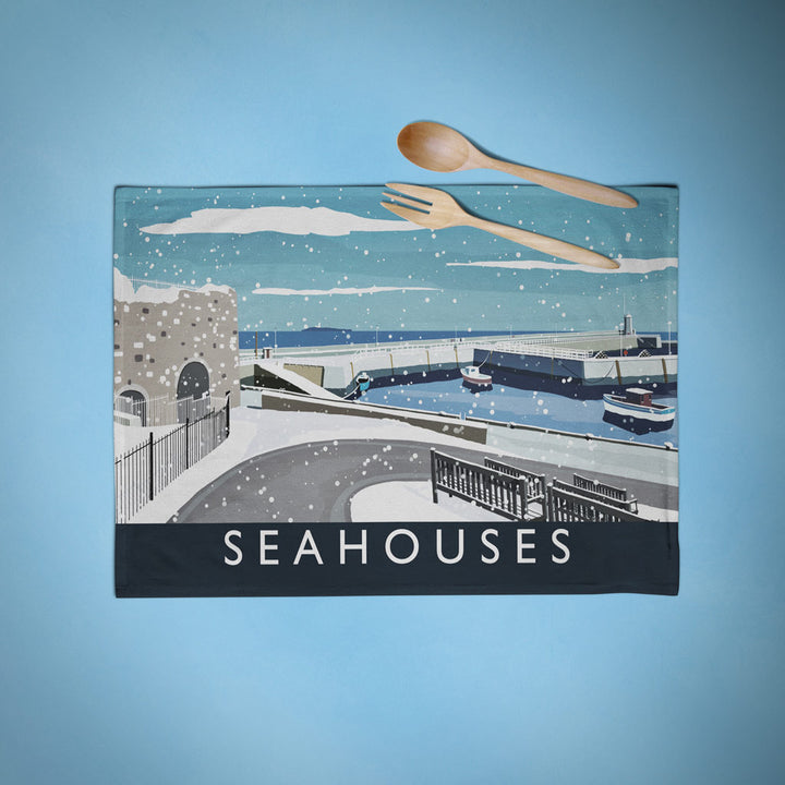 Seahouses Snow - Tea Towel